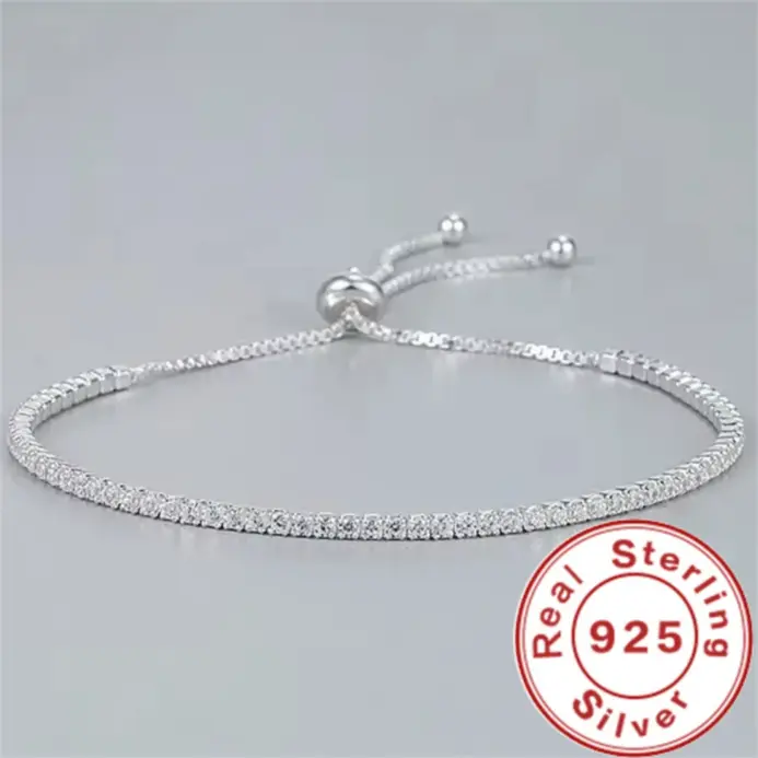 Pulsera de plata de ley 925 Vera elegante circón tenis pulsera de cristal de circón para mujer moda Simple compromiso boda Glam 1