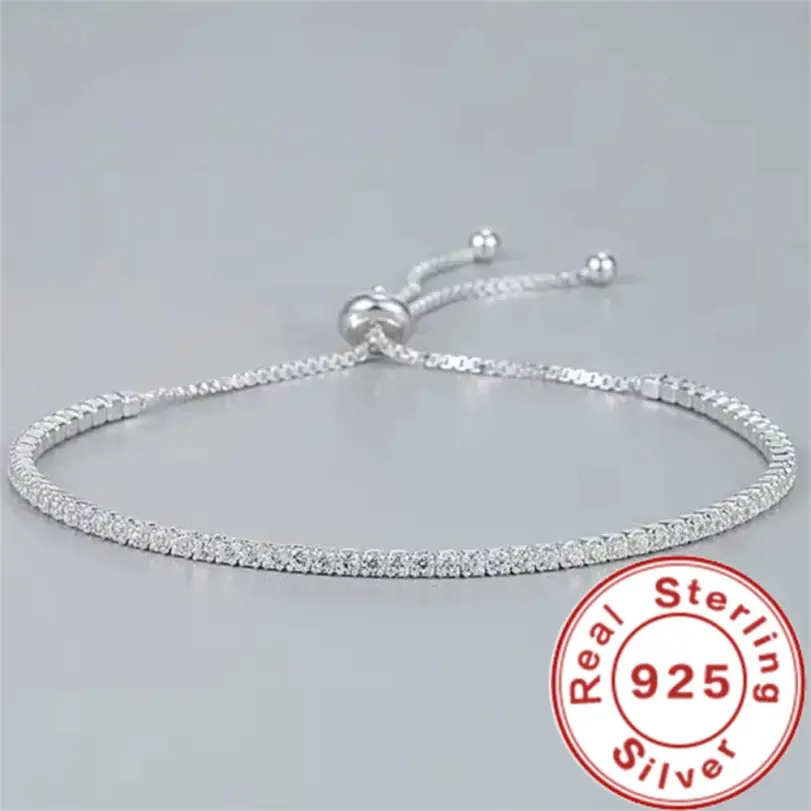 Pulsera de plata de ley 925 Vera elegante circón tenis pulsera de cristal de circón para mujer moda Simple compromiso boda Glam 1 Pulsera de plata de ley 925 Vera elegante circón tenis pulsera de cristal de circón para mujer moda Simple compromiso boda Glam 1