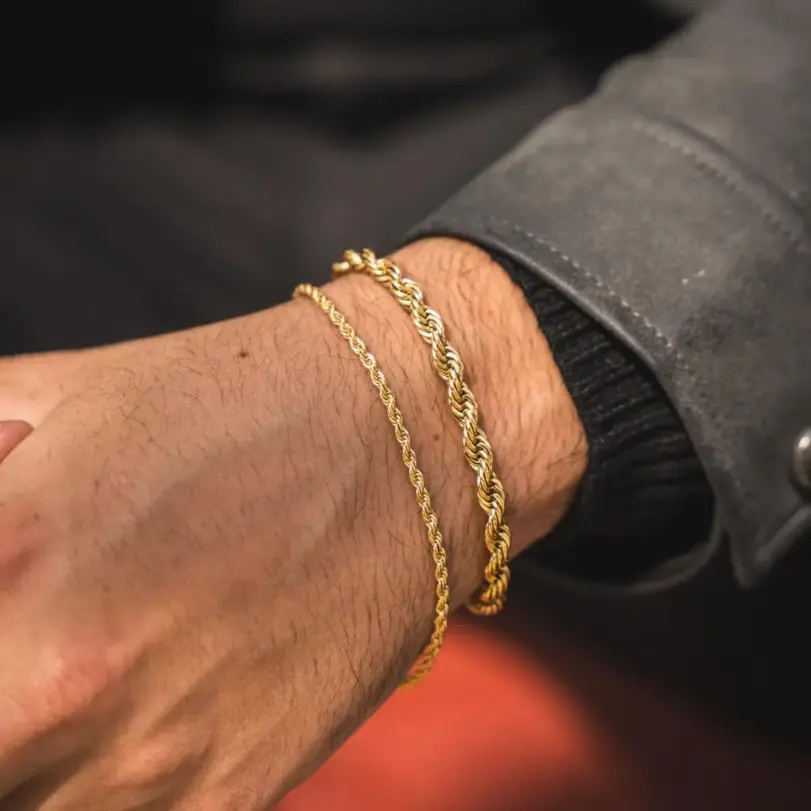 Pulseras de cuerda de acero inoxidable de 2-5MM para hombres y niños, pulsera de eslabones de Color dorado y plateado ajustable, regalo de joyería genial Punk Rock 4