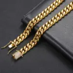 Cadena cubana duradera premium chapada en oro de 18 quilates de 14 mm y 5 capas 2
