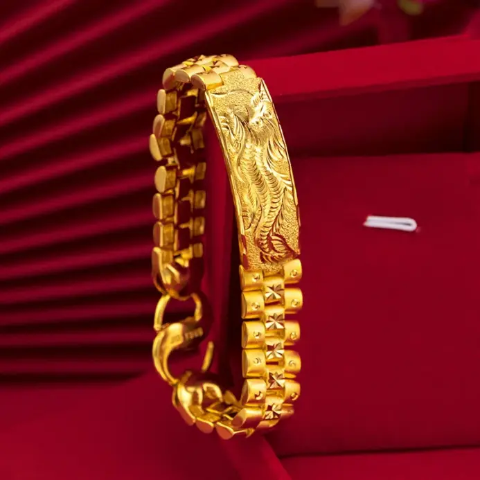 Pulsera grande de lujo con dragón de oro puro 24K 9999 para hombre 1