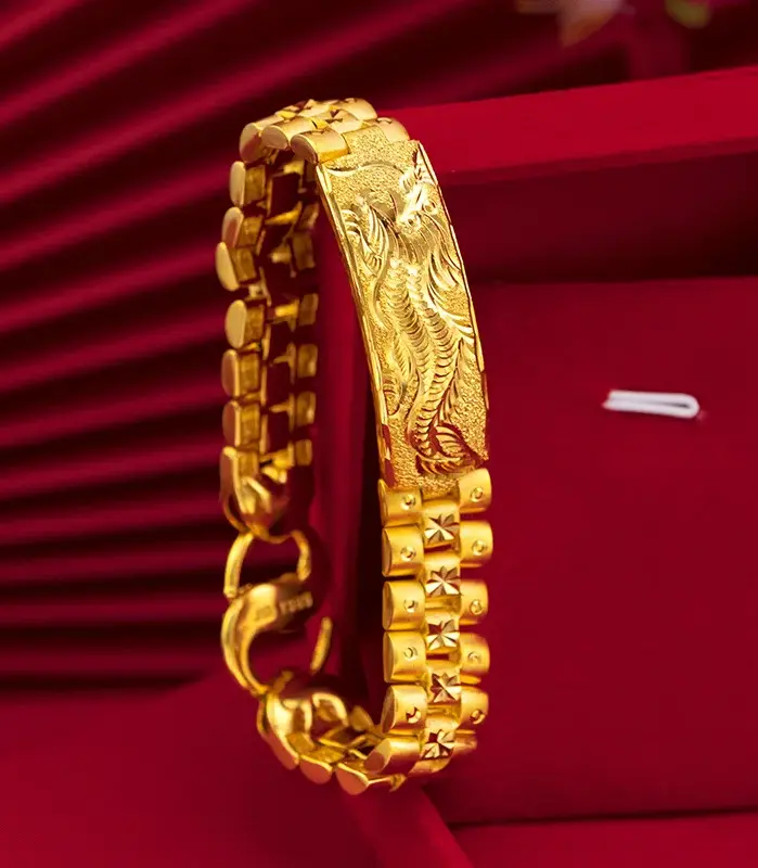 Pulsera grande de lujo con dragón de oro puro 24K 9999 para hombre 1