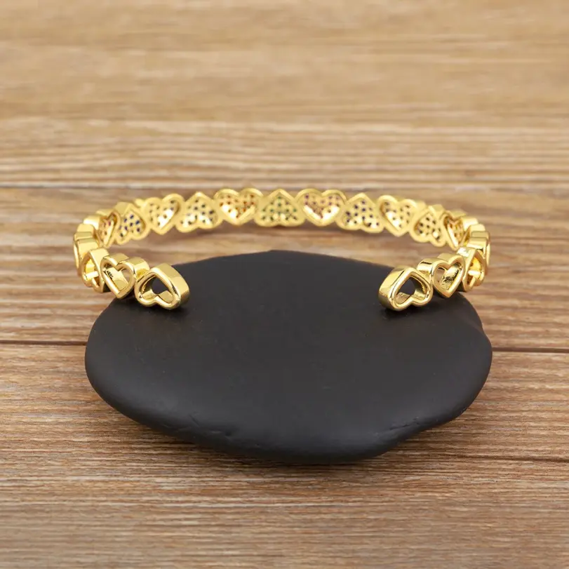 pulsera ajustable con forma de corazón de amor romántico para mujer, brazalete abierto de circón brillante, joyería de fiesta diaria, regalos, gran oferta 5
