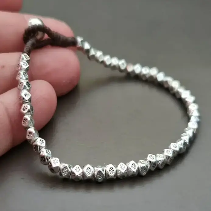 Pulsera de cuentas de plata 925 hecha a mano, pulsera con botón para hombre, cuentas de oración de Ramadán, regalo de vacaciones de meditación para mujer, uso diario 1