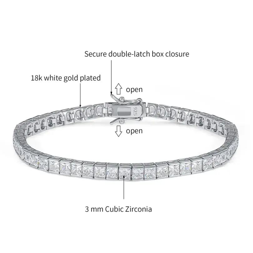 Pulseras de tenis TKJ Pulseira 925 Cluster de plata esterlina 3mm CZ Zircon para mujer joyería chica regalo para amiga Pulseras pulsera 6