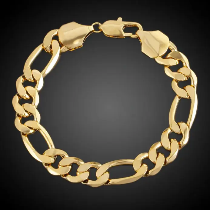 Collar Figaro de oro puro 24K 9999 de lujo, conjunto de pulsera y collar para hombre, ancho 6MM 8MM 10MM de longitud 60cm 2