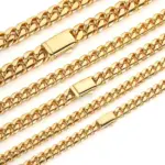 Alta calidad, ancho 8-14mm, cadena cubana de acero inoxidable de Color dorado, resistente al agua, collar de eslabones acolchados para hombres y mujeres, varios tamaños 5
