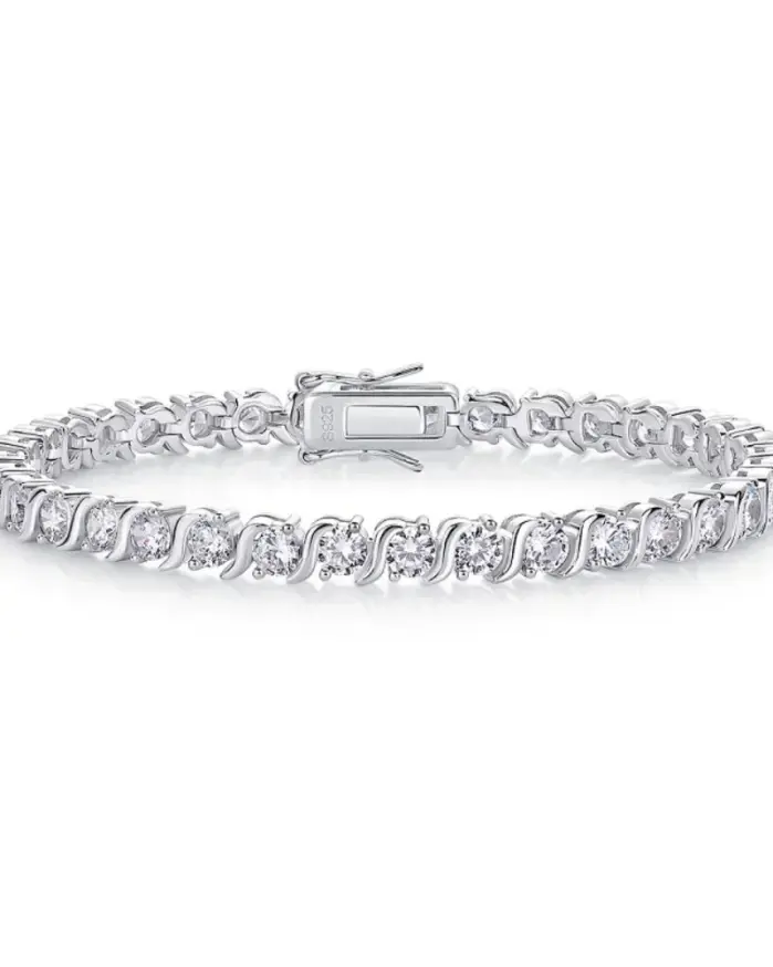 Pulsera de Moissanita de 4 mm LinkerLove, Brazalete de Plata de Ley S925 para Mujer, Chapado en Oro de 18K, VVS1, Color D, Diamante de Laboratorio, Joyería de Lujo 1