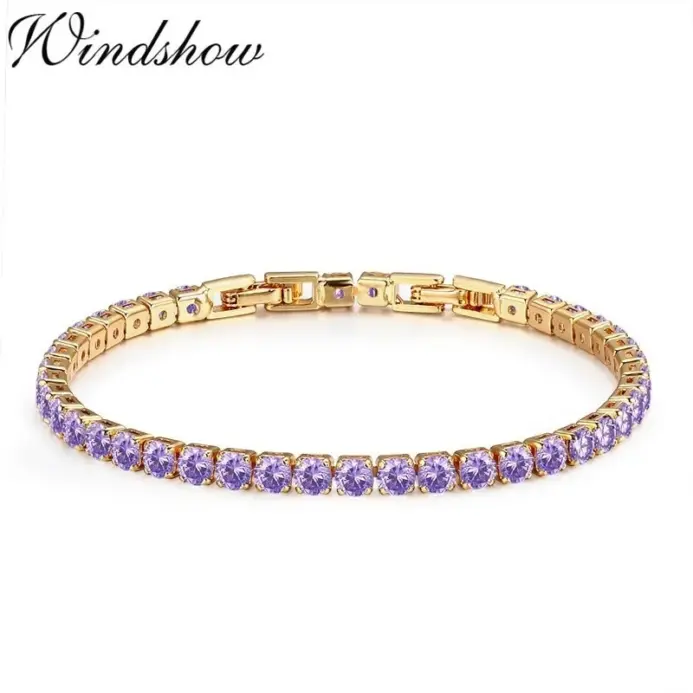 Cadena de tenis redonda de 4mm para mujer y niña, brazalete de Color dorado, joyería de latón para boda 1