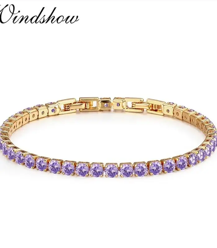 Cadena de tenis redonda de 4mm para mujer y niña, brazalete de Color dorado, joyería de latón para boda 1