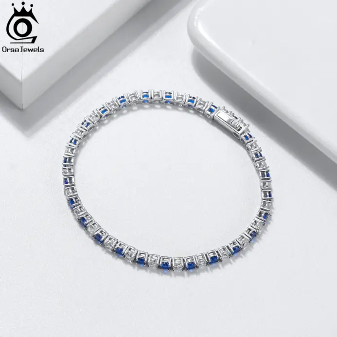 exquisita pulsera de tenis brillante azul zafiro de 3mm pulsera de plata de ley S925 con circonita cúbica de moda CZ SB137 2