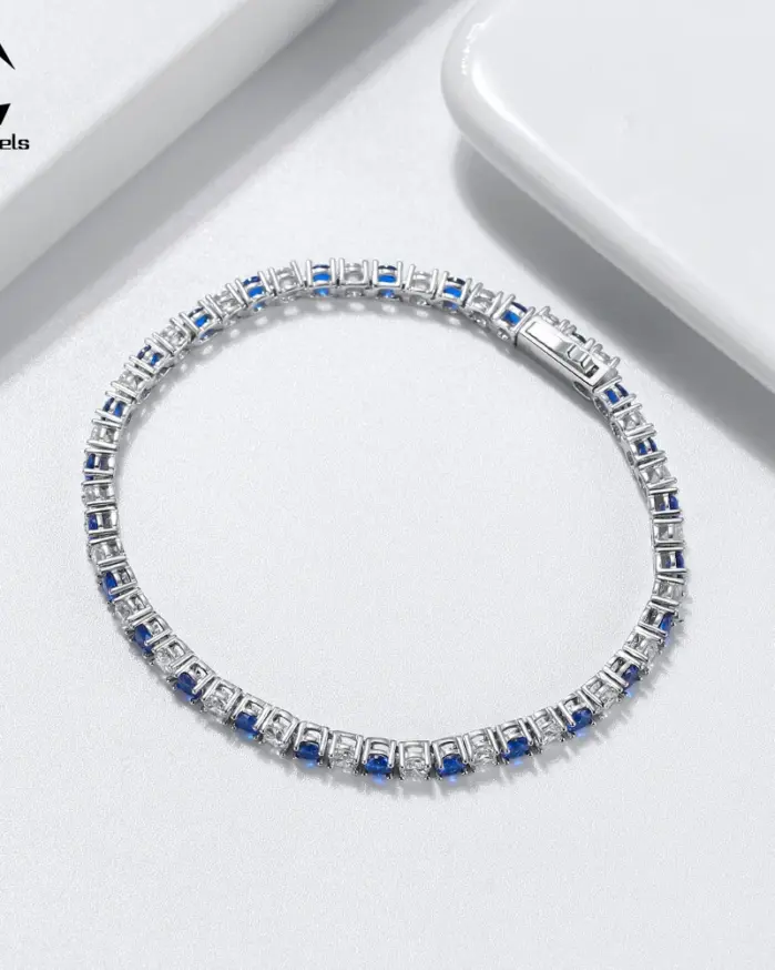 exquisita pulsera de tenis brillante azul zafiro de 3mm pulsera de plata de ley S925 con circonita cúbica de moda CZ SB137 2