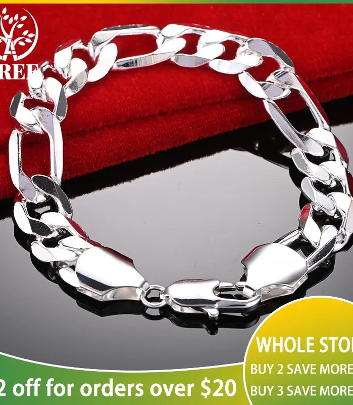 🇮🇹 Pulsera "Figaro Grand S925" – Plata Sólida 12mm (Estilo Italiano) 1