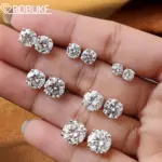 Pendientes de Moissanita de 0.1-5ct para Mujer y Hombre, Redondos, Color D, Diamante, Plata de Ley 925, Chapados en Oro de 18K, con Certificado 1