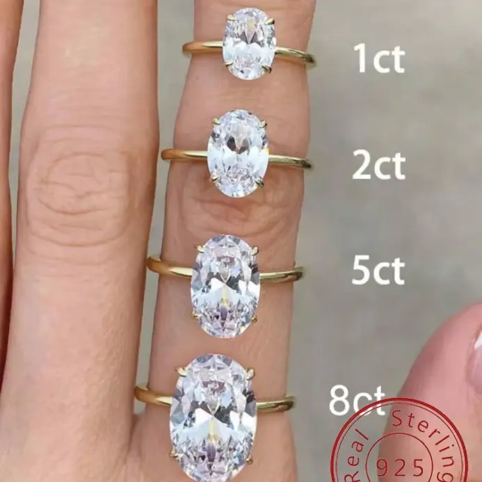 Anillo de Plata de Ley 925 con piedra ovalada de circón brillante de 1-8CT para mujer, joyería fina de lujo de alta calidad para compromiso y boda 1