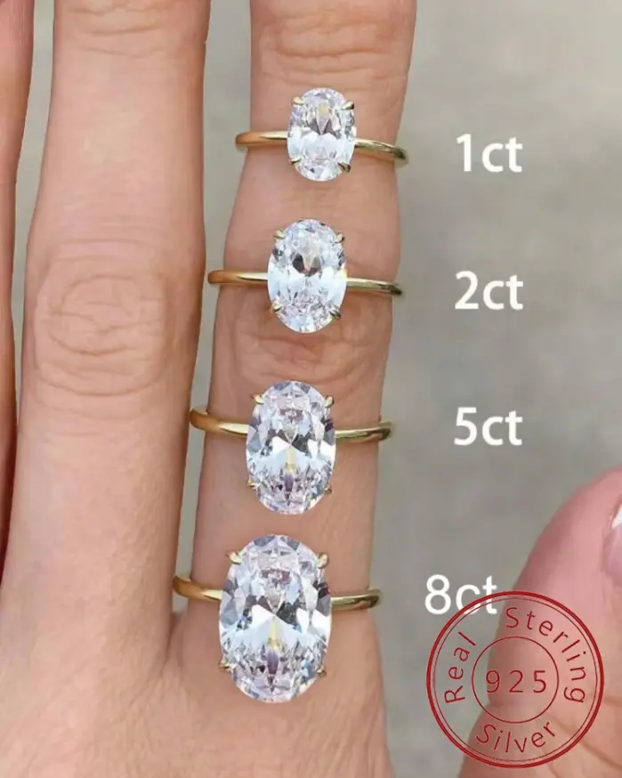 Anillo de Plata de Ley 925 con piedra ovalada de circón brillante de 1-8CT para mujer, joyería fina de lujo de alta calidad para compromiso y boda 1