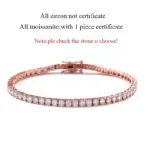 Pulsera de tenis de moissanita chapada en oro de 18 quilates para mujer, pulsera clásica de Plata de Ley 925 certificada de 3/4/5mm para cadena de hombre 8