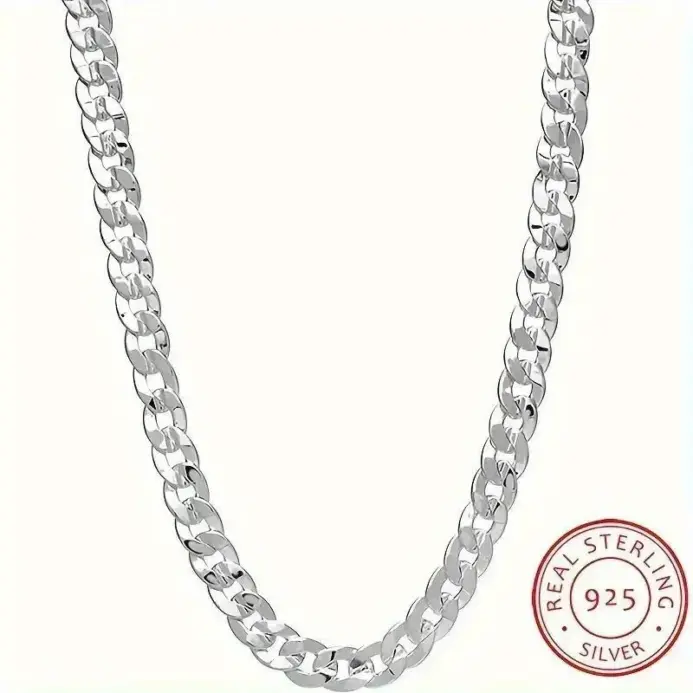Collar de cadena cubana de Plata de Ley 925 de 7mm, dijes nobles para mujeres, hombres y mujeres, joyería de boda de diseño cóncavo lateral 1