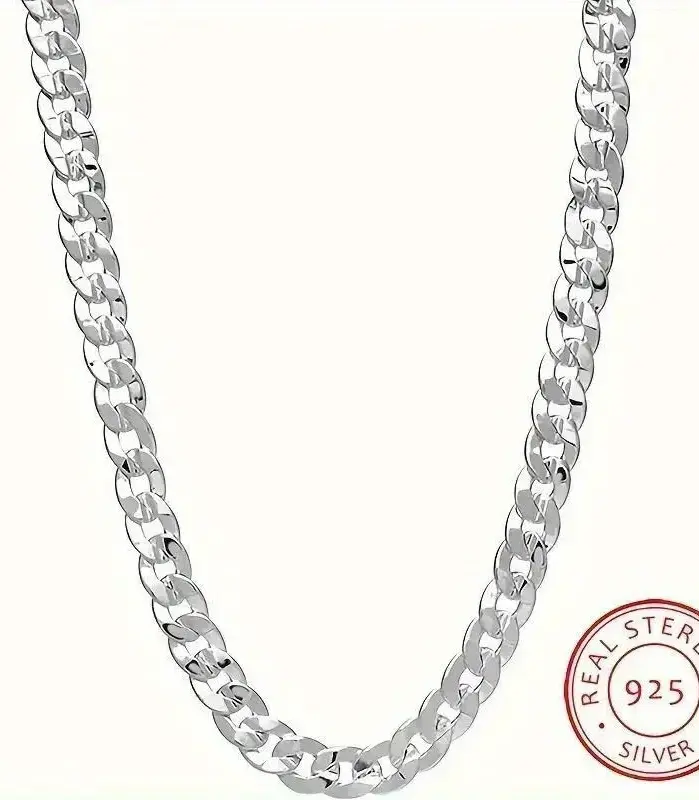 Collar de cadena cubana de Plata de Ley 925 de 7mm, dijes nobles para mujeres, hombres y mujeres, joyería de boda de diseño cóncavo lateral 1