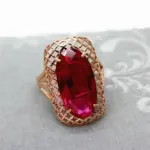 Anillos de rubí ovalados clásicos de oro rosa de 14K de oro púrpura 585 para mujer, artesanía hueca cuadrada, regalo de joyería de boda de lujo exagerada 1