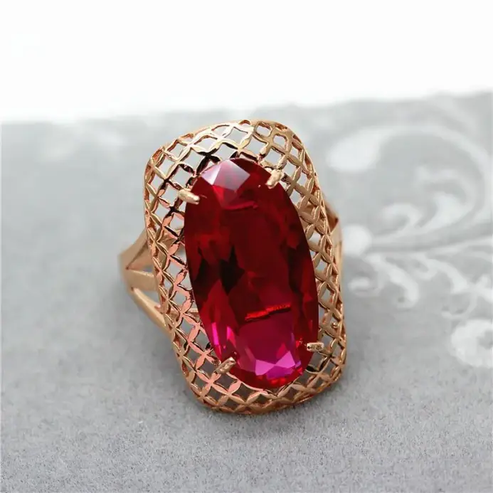Anillos de rubí ovalados clásicos de oro rosa de 14K de oro púrpura 585 para mujer, artesanía hueca cuadrada, regalo de joyería de boda de lujo exagerada 1