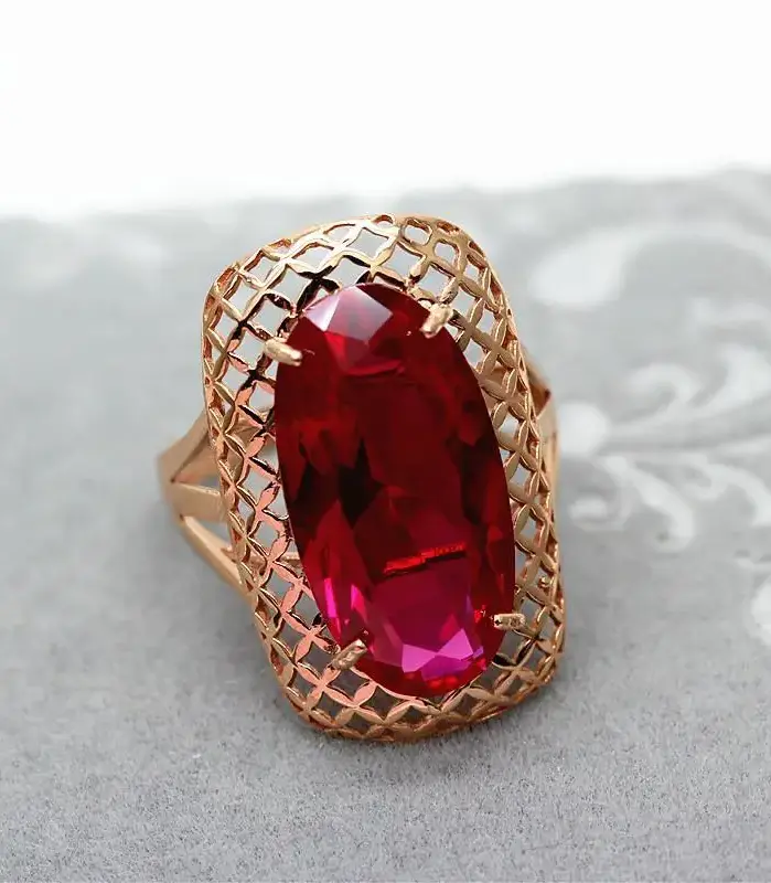 Anillos de rubí ovalados clásicos de oro rosa de 14K de oro púrpura 585 para mujer, artesanía hueca cuadrada, regalo de joyería de boda de lujo exagerada 1