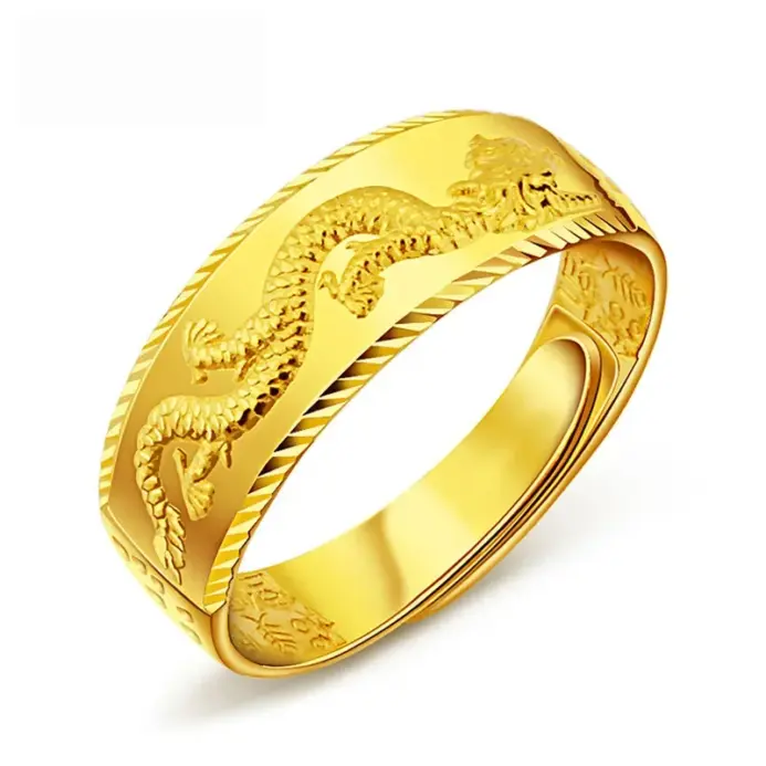 Anillo de oro de 24k para hombre, anillo ajustable con dragón grabado de lujo, joyería de moda para hombre, anillo de dedo de oro amarillo/blanco de dos colores, regalo 1