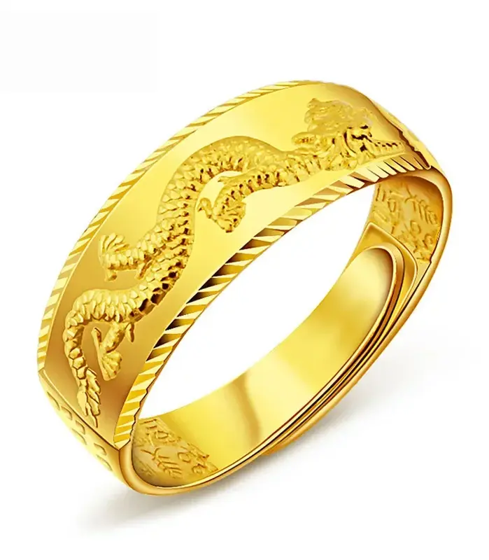 Anillo de oro de 24k para hombre, anillo ajustable con dragón grabado de lujo, joyería de moda para hombre, anillo de dedo de oro amarillo/blanco de dos colores, regalo 1