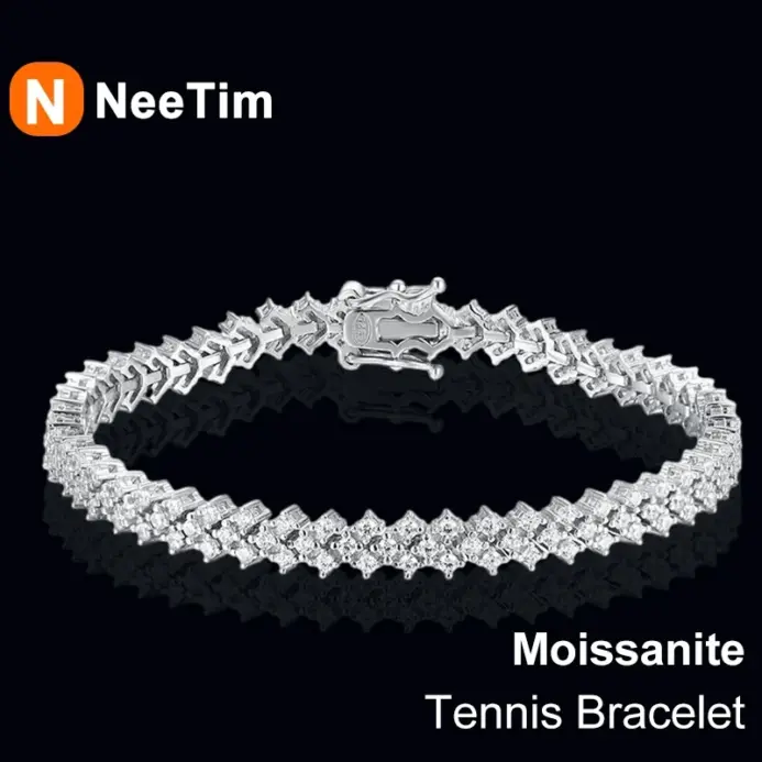pulsera de tenis de moissanita para mujer, pulseras de diamantes de laboratorio de Plata de Ley 925 con joyería fina chapada en oro blanco 1