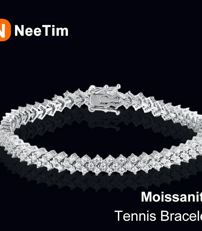 pulsera de tenis de moissanita para mujer, pulseras de diamantes de laboratorio de Plata de Ley 925 con joyería fina chapada en oro blanco 1