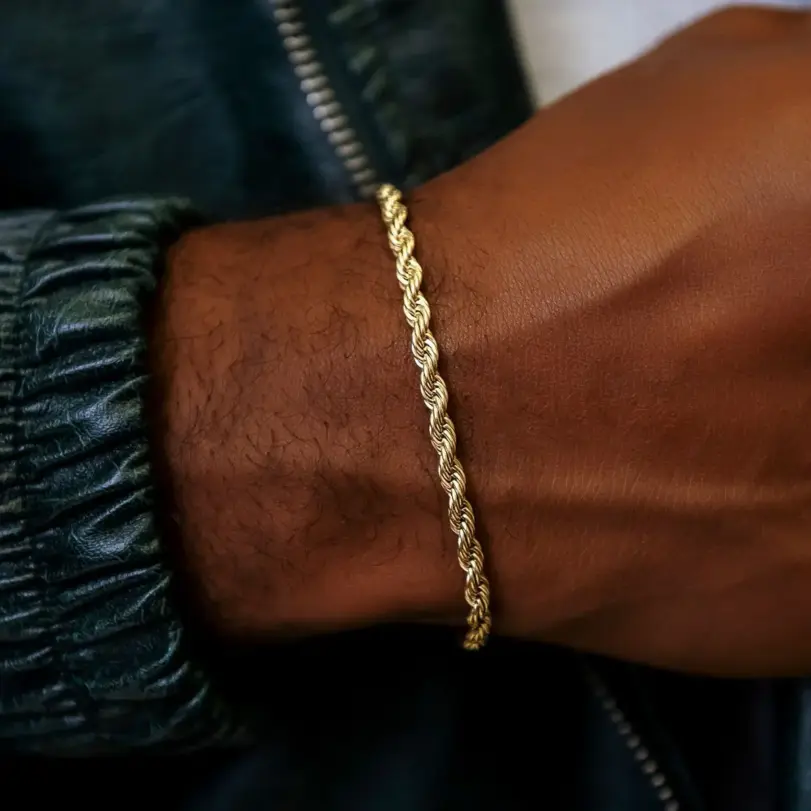 Pulseras de cuerda de acero inoxidable de 2-5MM para hombres y niños, pulsera de eslabones de Color dorado y plateado ajustable, regalo de joyería genial Punk Rock 3