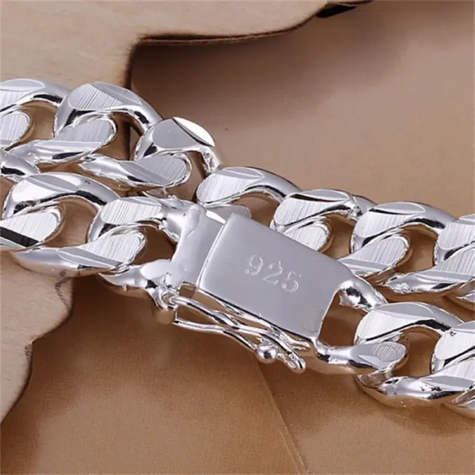 Nueva pulsera de plata de ley S925 fina de alta gama para hombre y mujer, joyería de moda, regalo para hombre, hermosa gema cuadrada de 10MM 1