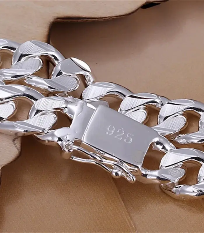 Nueva pulsera de plata de ley S925 fina de alta gama para hombre y mujer, joyería de moda, regalo para hombre, hermosa gema cuadrada de 10MM 1