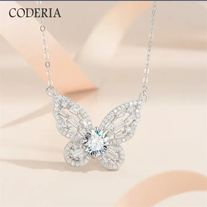 Collar de mariposa de moissanita de lujo de 1CT, prueba de diamante, certificación GRA, Color D, VVS1, collar de plata de ley 925 1