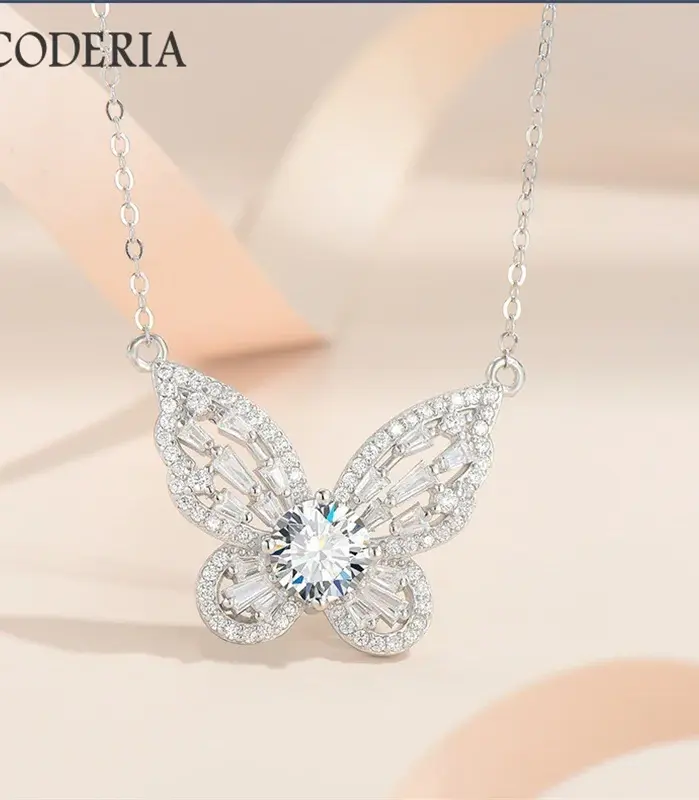 Collar de mariposa de moissanita de lujo de 1CT, prueba de diamante, certificación GRA, Color D, VVS1, collar de plata de ley 925 1