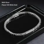 3mm 0.1CT Color degradado negro gris blanco Moissanite diamante pulsera de tenis para hombres mujeres Unisex 925 pulseras de eslabones de plata 3