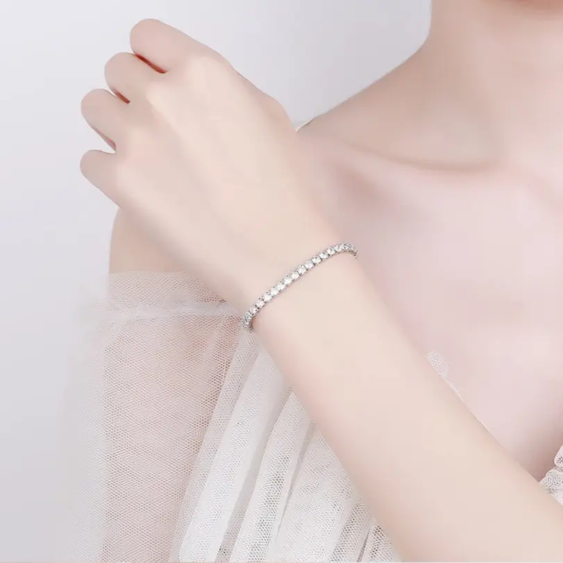 Pulsera de plata de ley 925 con circonita elegante para mujer, cadena de cristal de tenis, moda Noble, compromiso, boda, Glam 5