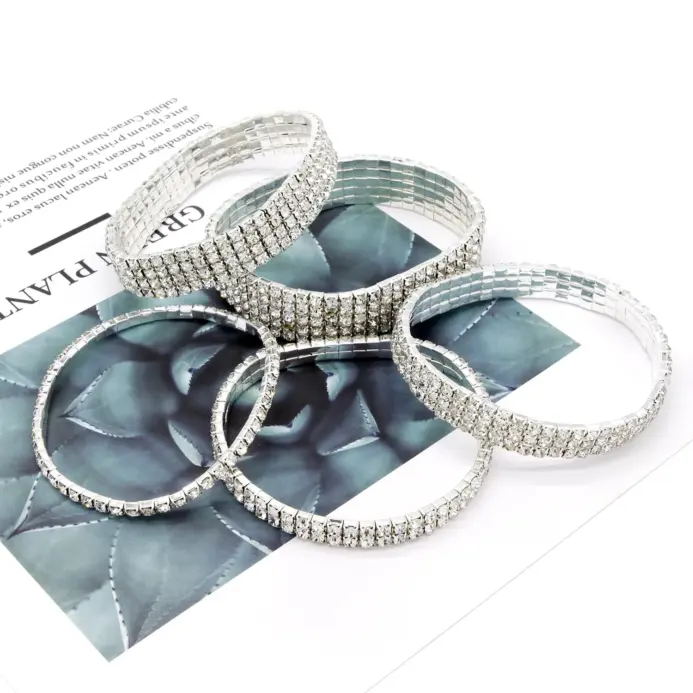 Tobillera de tenis con diamantes de imitación a la moda para mujer, cadena elástica de cristal multicapa en la pierna, pulsera de tobillo para playa de verano, joyería 2