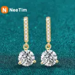 NeeTim-pendientes colgantes de moissanita de 1 quilate, plata de ley S925 con pendiente de boda chapado en oro, joyería de diseño brillante con diamantes de laboratorio 1