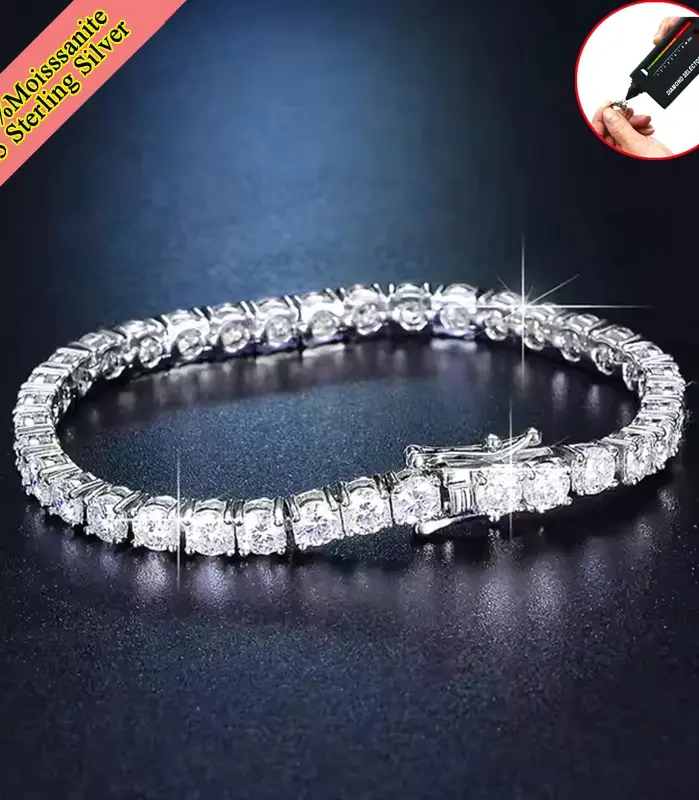 Pulsera de tenis de moissanita auténtica para mujeres y hombres, brazalete de diamantes de laboratorio de 3,0mm con certificados, joyería fina de Plata de Ley 925 1