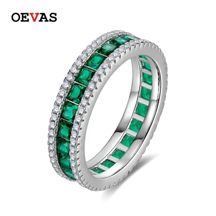 OEVAS-Anillos cuadrados clásicos con incrustaciones de plata de ley 100% 925, diamantes de alto contenido de carbono para mujer, joyería fina de compromiso 1