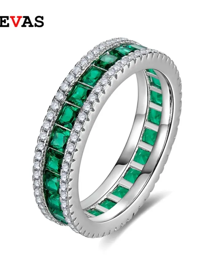 OEVAS-Anillos cuadrados clásicos con incrustaciones de plata de ley 100% 925, diamantes de alto contenido de carbono para mujer, joyería fina de compromiso 1