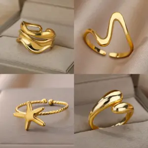 Anillos de acero inoxidable para mujer, anillo abierto resistente al agua de Color dorado, banda para pareja de bodas, regalos de joyería, artículos de envío gratis, anillos 1