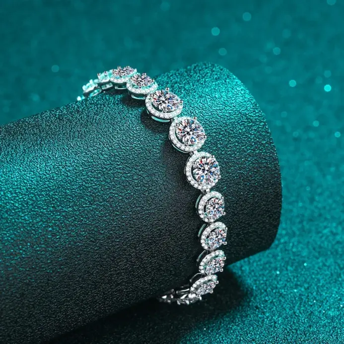 NeeTim-pulsera de tenis de moissanita de Color D, Plata de Ley 925 con pulseras brillantes chapadas en oro blanco, Chian para mujer, venta al por mayor 2
