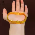 Pulsera de látigo de tres caballos con tablero de León antiguo para hombre, oro puro de lujo 24K 9999, cadena cubana de jefe esmerilada de cara ancha 4