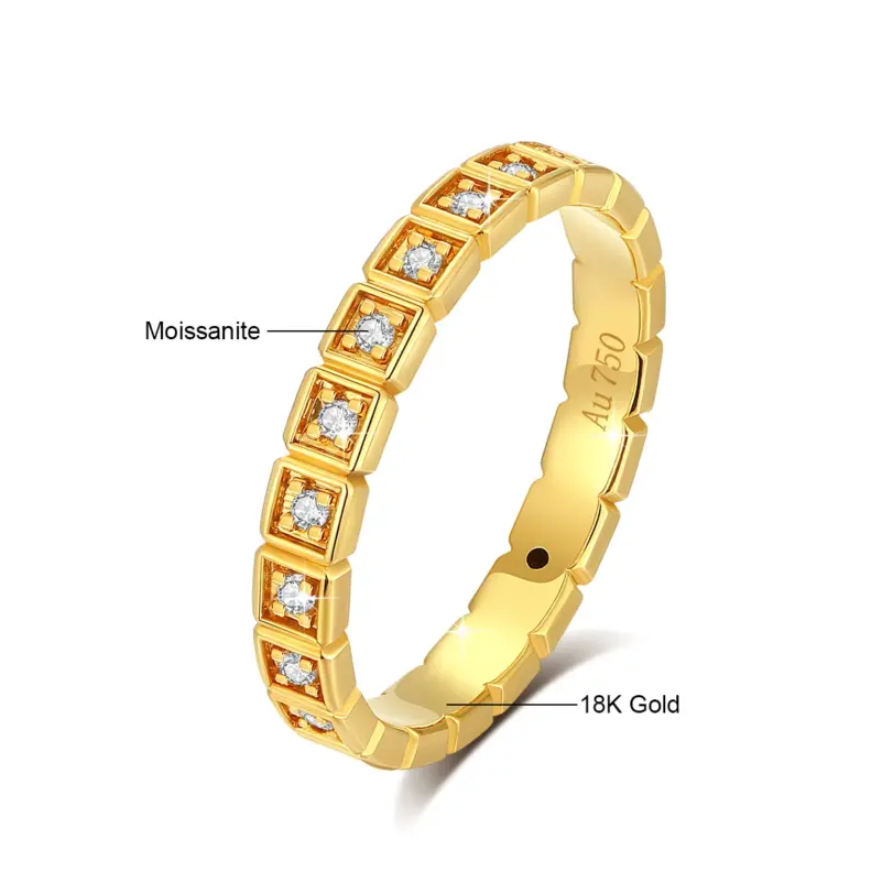 Anillo hueco de moissanita redondo completo de moda oro Real de 18 quilates AU750 uso diario fiesta joyería del Día de San Valentín regalos para hombres/mujeres 3