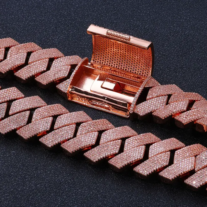 Joyería de Hip Hop, collar helado de oro rosa, grande, grueso, pesado, 25mm, 6 filas, piedra Cz ostentosa, collar de cadena de eslabones cubanos ﻿ regalo para hombres 2