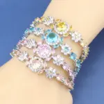 Pulsera femenina con dije de plata 925, brazalete de circonia cúbica azul, joyería de boda de 6 colores, longitud ajustable de 18 + 3CM 5