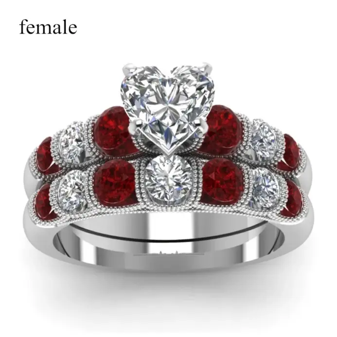 Anillo de acero inoxidable para hombre y mujer, sortija de compromiso, Color oro blanco, corazón, granate, boda, regalo de San Valentín, joyería, 2021 2