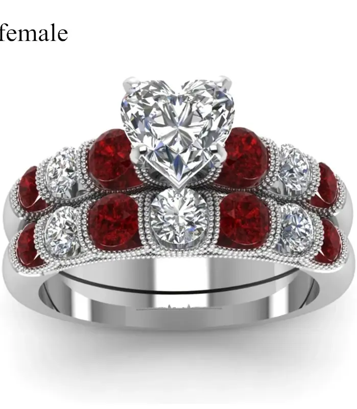 Anillo de acero inoxidable para hombre y mujer, sortija de compromiso, Color oro blanco, corazón, granate, boda, regalo de San Valentín, joyería, 2021 2